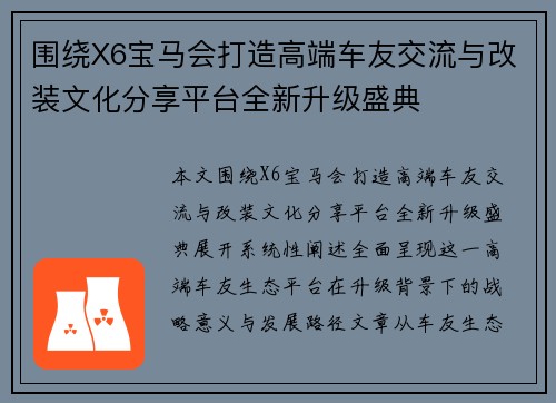 围绕X6宝马会打造高端车友交流与改装文化分享平台全新升级盛典